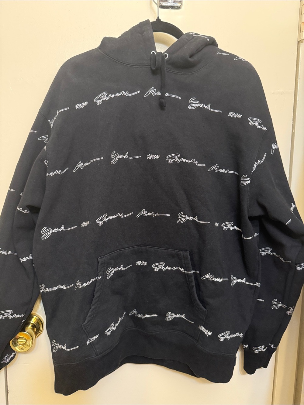 Supreme Black Hoodie with White Script Logo